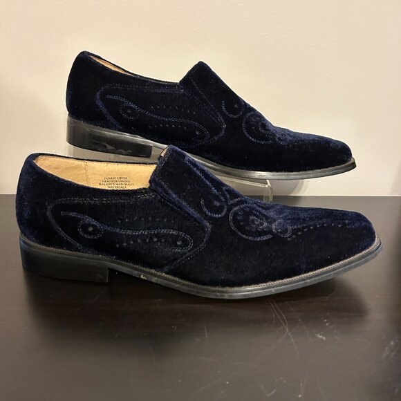 Mens GIORGIO BRUTINI Sz 11 Navy Blue Velvet Embossed Loafers Flats Shoes - Picture 1 of 8
